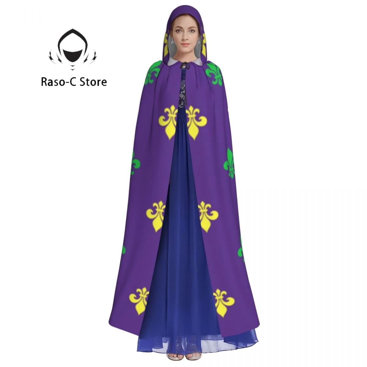 Unisex Witch Party Reversible Hooded Adult Vampires Cape Cloak Fleur De Lis Illustration