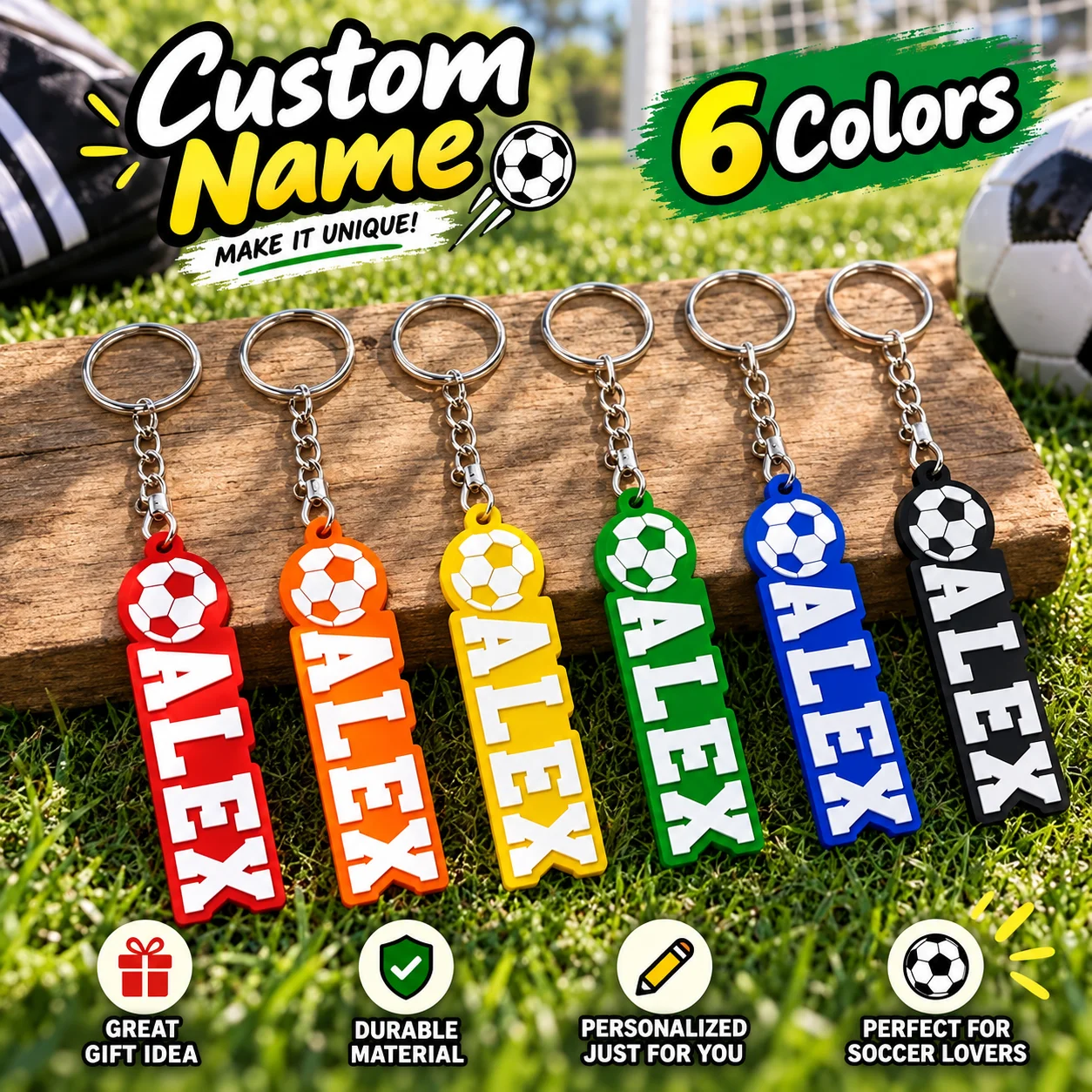1PC Custom Name 3D Printed Soccer Keychain Personalized Football Bag Tag Sports Team Gift Boys Girls Adult Players Key Ring
