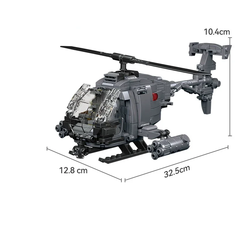 Diy Military WWII AH-6i Helicopter Fighter Model Aircraft Soldier Building Blocks Sets Airplane Dolls Brick Assemble Toys Gifts