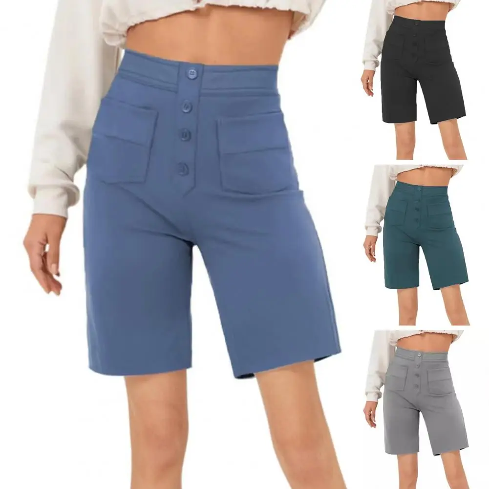 

Women Lightweight Stretch Shorts Stylish Women's High Waist Buttoned Shorts with Multiple Pockets for Work for Everyday