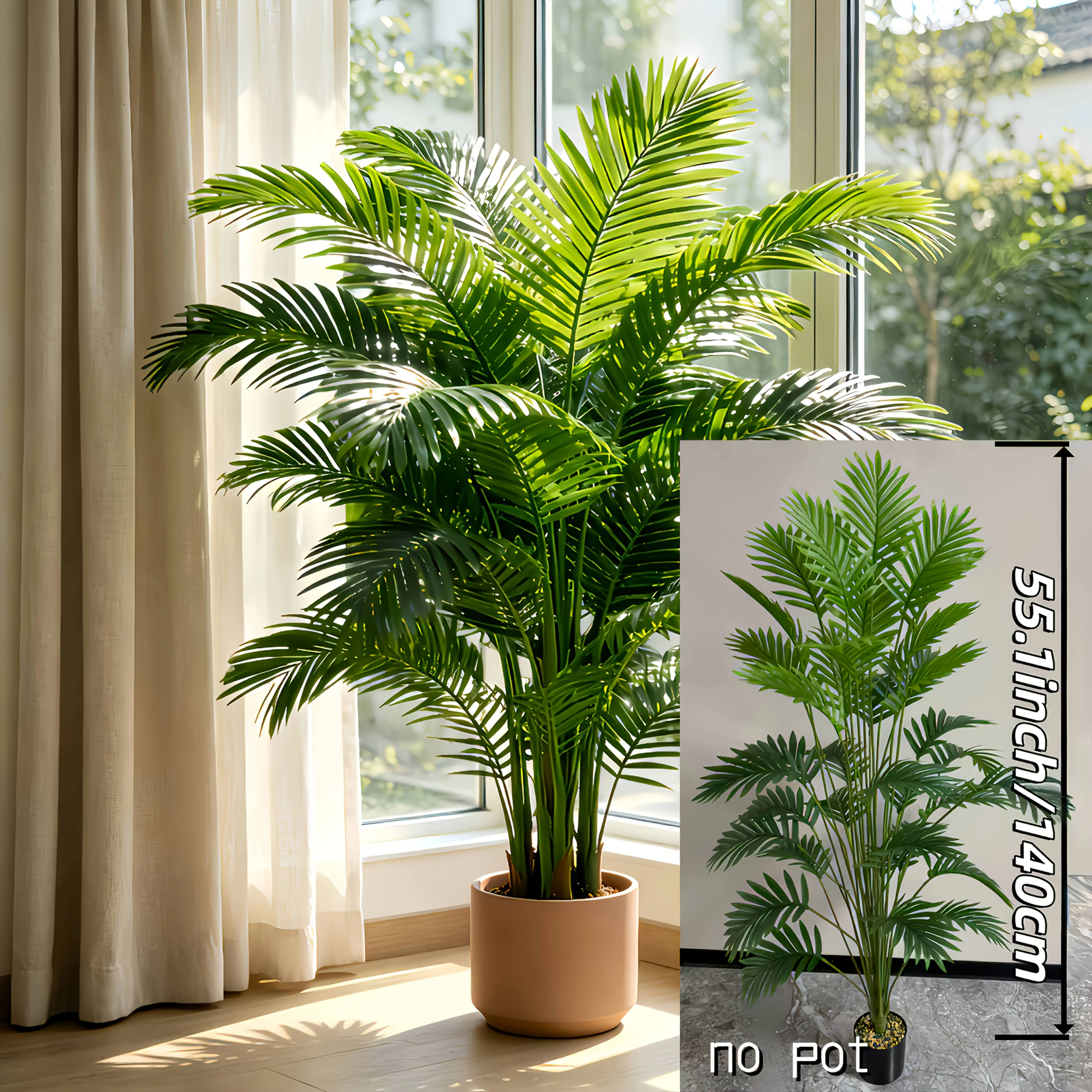 140cm Premium Extra-Große 36-Blättrige Simulierte Fuchsschwanzpalm Künstliche Grünpflanze Geeignet für Laden Garten Außendekoration