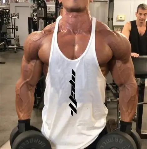 Men's Gym Tank Top Minimalist Vertical Print Breathable Cotton Stringer Vest For Bodybuilding Workout Training