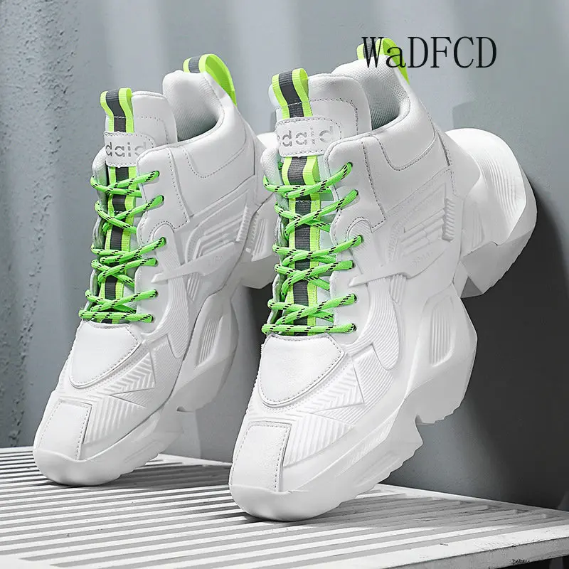 Chunky Sneakers Plus Size 45 46 47 Men Running Shoes Fashion Casual Leather/Mesh Breathable Height Increased Platform Sock Shoes