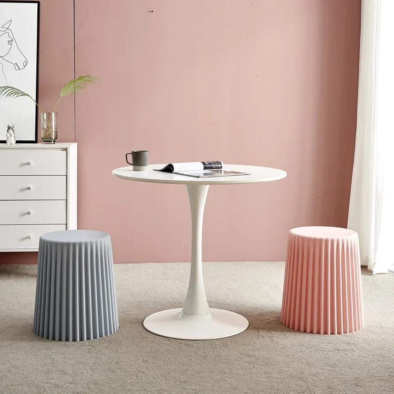 Creative Nordic Plastic Stool - Thickened Round Corrugated Surface, Fashionable Living Room Decor, Unique Bucket Stool