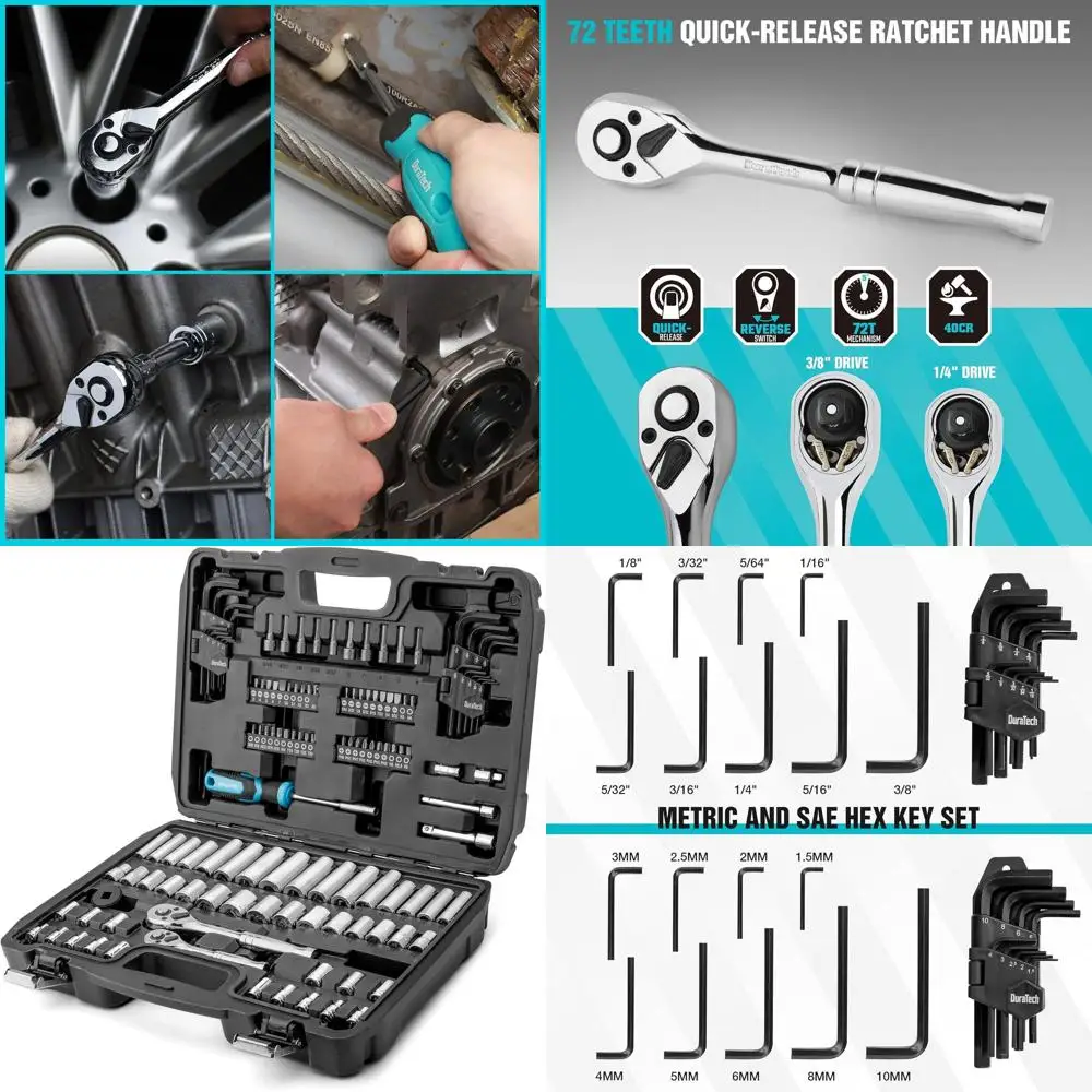 

Complete 121-Piece SAE/Metric Tool Set with 72T Ratchet, 40-in-1 Screwdriver, Hex Keys, and Storage Case for Auto Maintenance