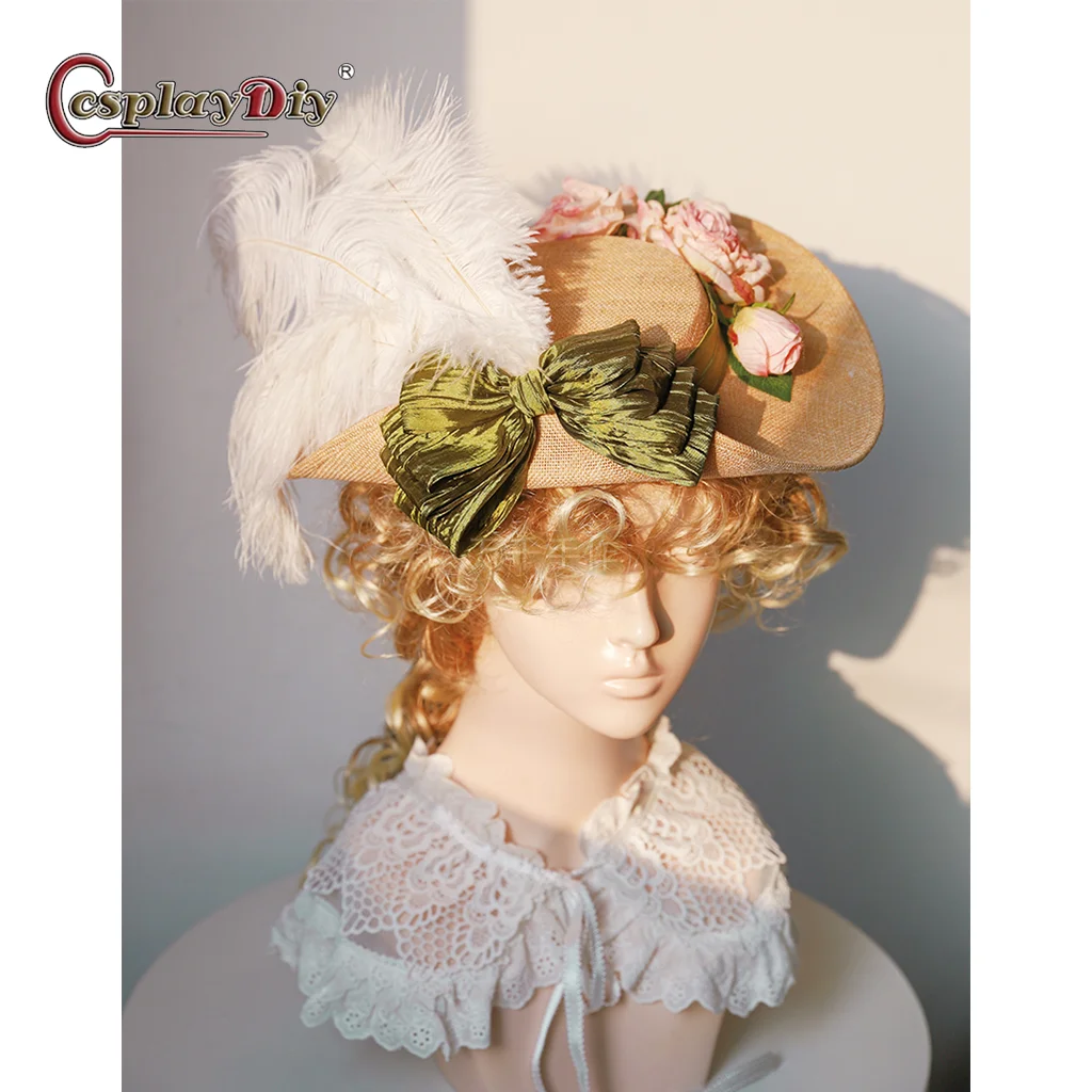 

Cosplaydiy Victorian Pastoral Style Bonnet Hat Flower Decor Sunshade Flat Hat Tea Party Cap Lolita Flat Top Hat Beach Supplies
