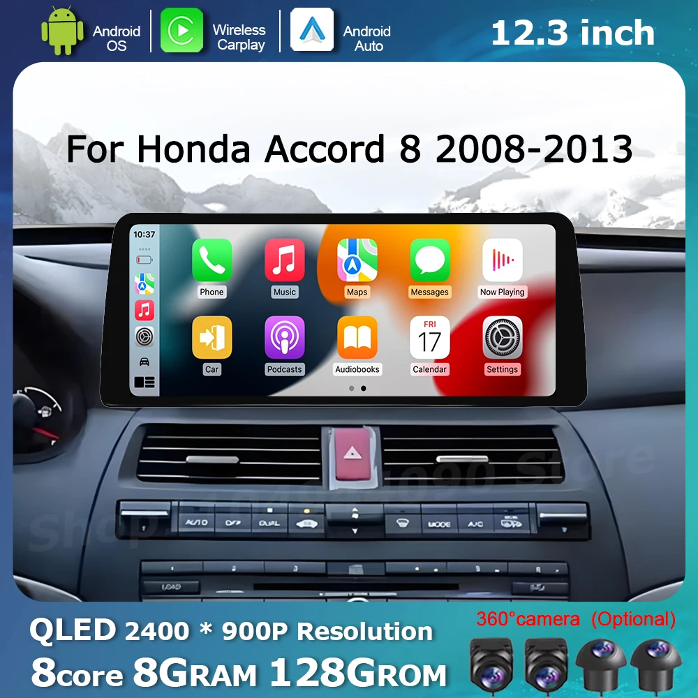 

QLED 2400*900P Car Display Screen for Honda Accord 8 2008 - 2013 Multimedia Radio Player GPS Navi WiFi BT Carplay Android Auto