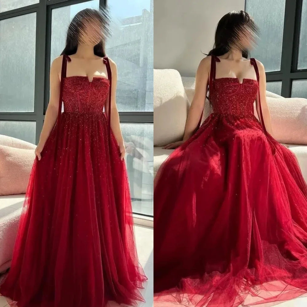 Customized Exquisite Intricate Spaghetti strap A-line Party Dresses Beading Floor length Tassel Organza Evening  formal dress