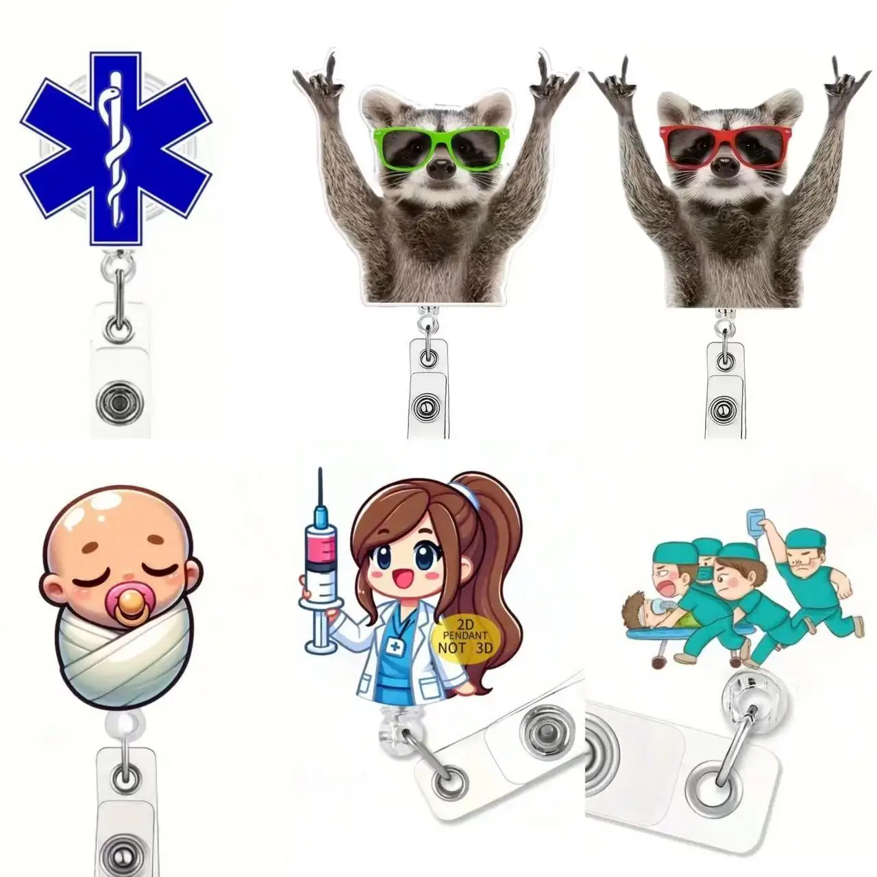 1pc nurse design Retractable Badge Reel - Durable Acrylic ID Holder for Nurses, Office Workers & Students,