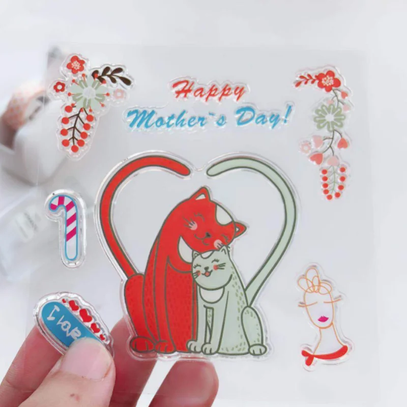 Love Cat Transparent Silicone Finished Stamp Journal DIY Scrapbook Rubber Coloring Embossed Diary Stencils Decoration Reusable