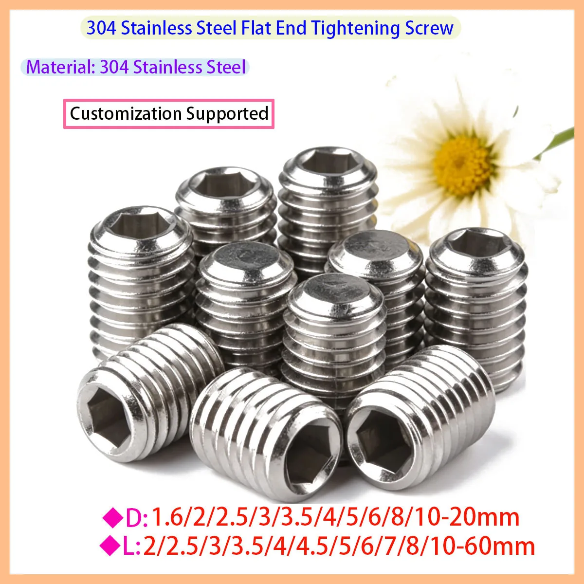 

304 Stainless Steel Hexagon Socket Head Hexagon Screw with A Diameter of 1.6/2/2.5/3/3.5/4/5/6/8-20mm