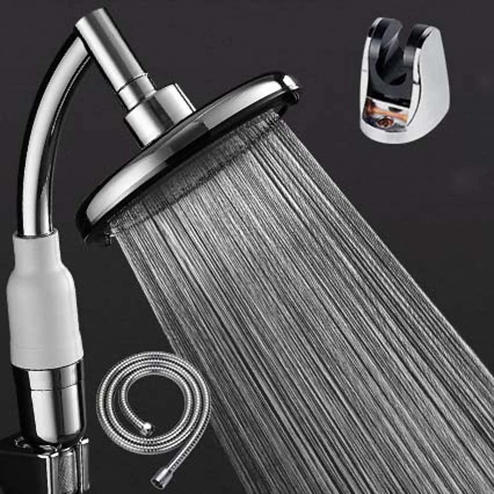 

6inch Shower Heads High Pressure Pressurized Technology with 1.5M Soft Hose Round Shower Nozzle Plastic with Base