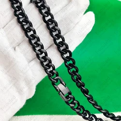 Black Pure Titanium Cuban Link Chain for Men, 9.5mm Sturdy Necklace Fashion Jewelry Accessory
