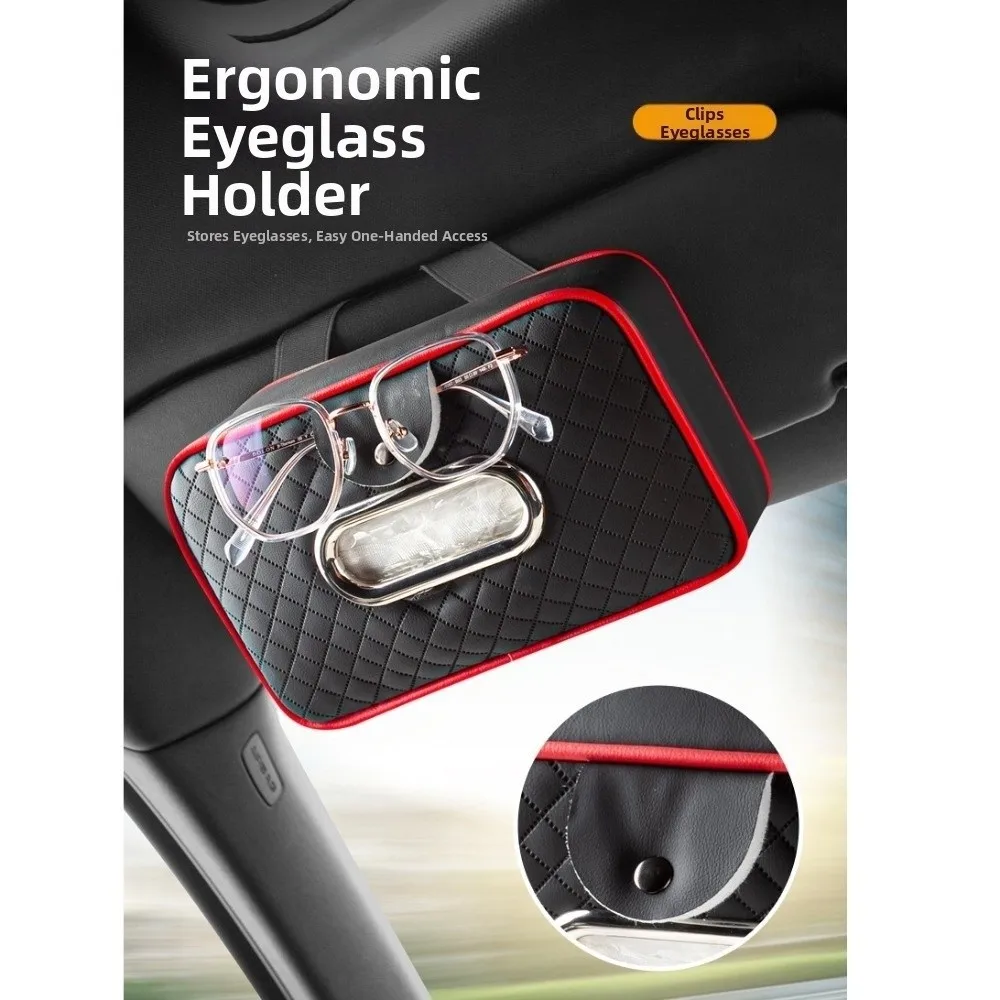 Thickened Car Visor Tissue Box PU Leather with Glasses Clip Car Center Console Tissue Dispenser Space Saving Water-proof