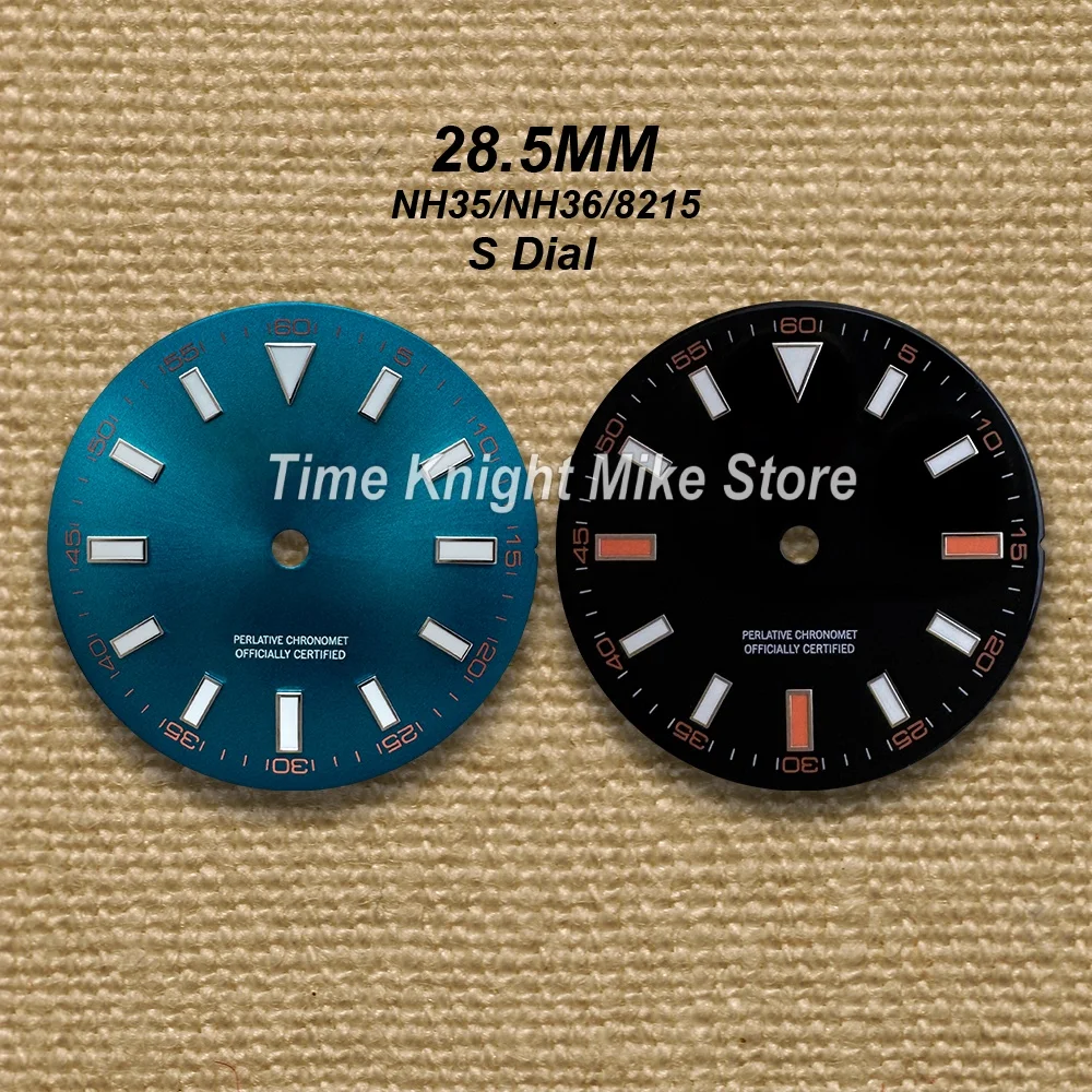 

28.5mm S Logo Dial Fit NH35/NH36/8215 Movement Ice Blue Luminous Black/Blue Sunburst/Matte Watch Modification Accessories