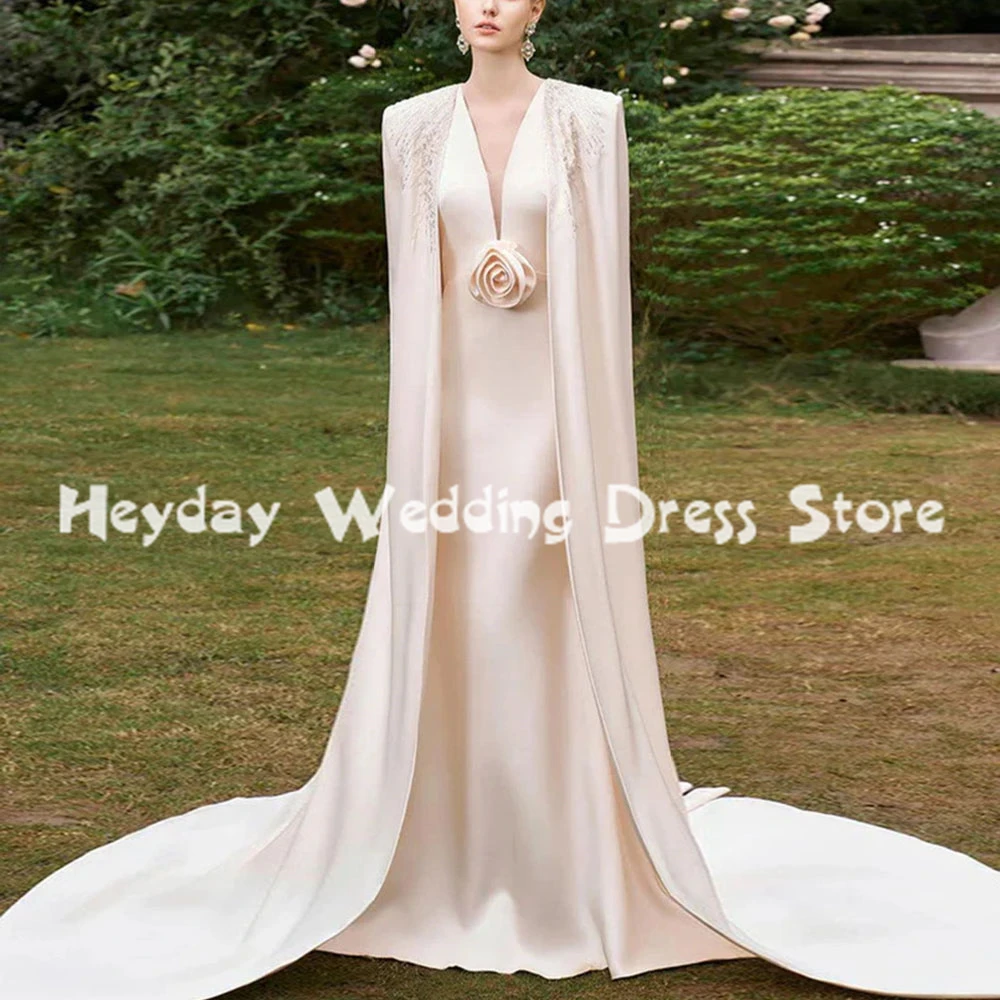 Heyday فساتين سهرة نسائية على شكل حرف v زهور ثلاثية الأبعاد حورية البحر بدون أكمام مع شال طويل مطرز بطول الأرض فساتين أنيقة 2025