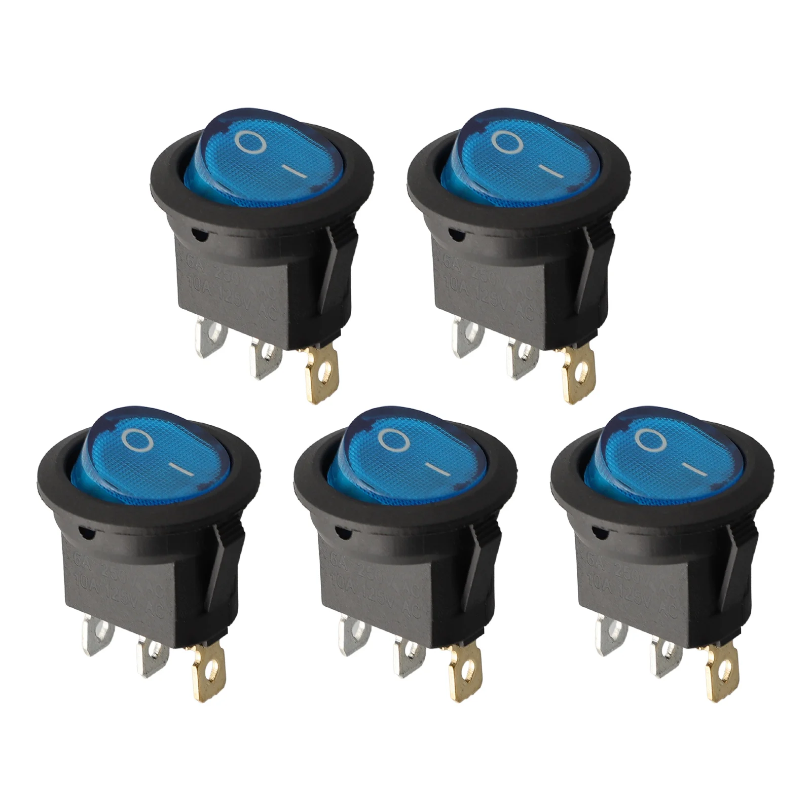 5Pcs 12V 20A Boat SPST Round On/Off Rocker Waterproof Switch Car Marine Auto Blue LED Round Switch15 X 35 MM  Round Switch