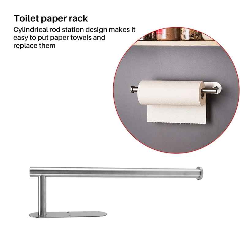 Paper Towel Holder- Self Adhesive or Drilling Under Cabinet Sticky Paper Towel Holder Wall Mount for Kitchen Bathroom