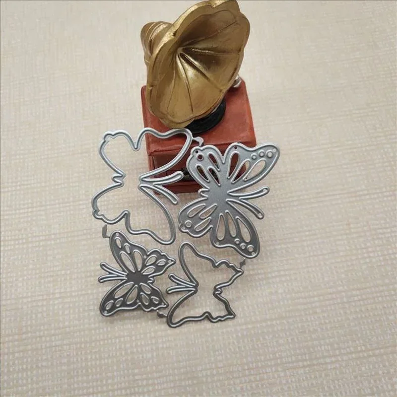 Borboleta Metal Stencils para DIY Card, Photo Album Embossing, Paper Making, Scrapbook Craft, Stencils, Material Escolar, 4Pcs, Lote