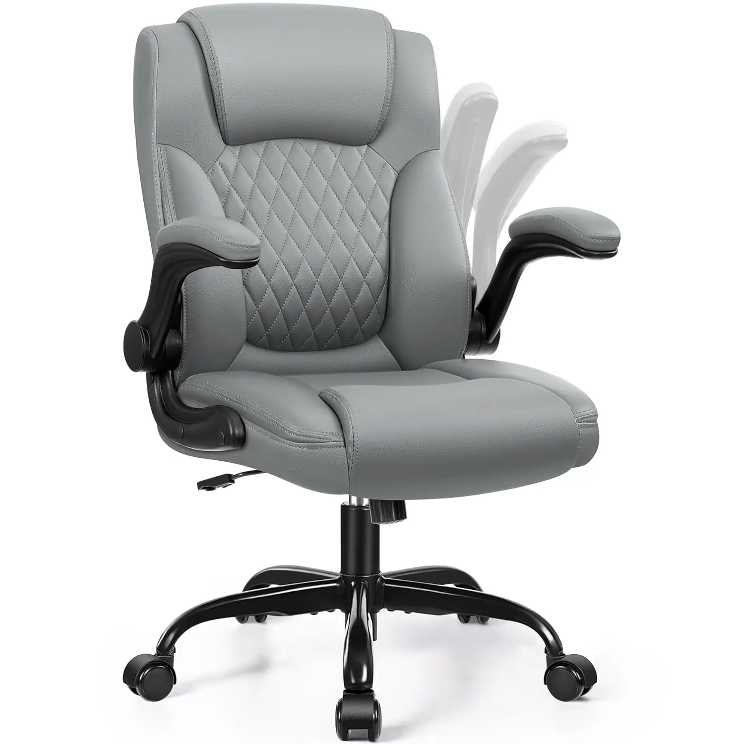 Ergonomic Leather Office Chair Lumbar Support 360° Swivel Adjustable Armrests Wheels Small Desk Chair Short People, Customized