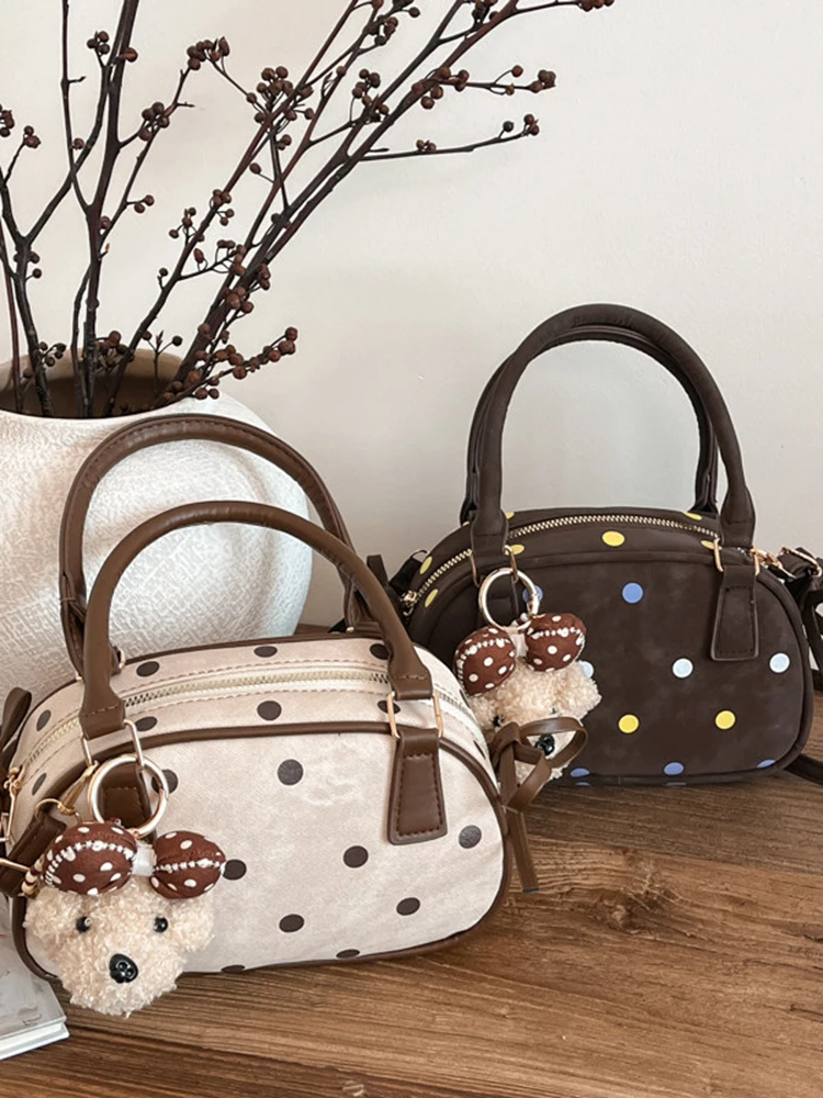 

2026 Spring Fashion Polka Dot Women's Handbags Korean Style Trend Bow Knot Messenger Bags New Versatile Casual Shoulder Bag