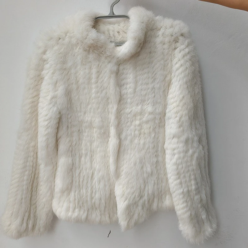 2025 Winter Women Turtle neck Warm Knitted Natural Fur coat Long Sleeve Female Warm Winter Genuine Fur Jacket Thick Outwear