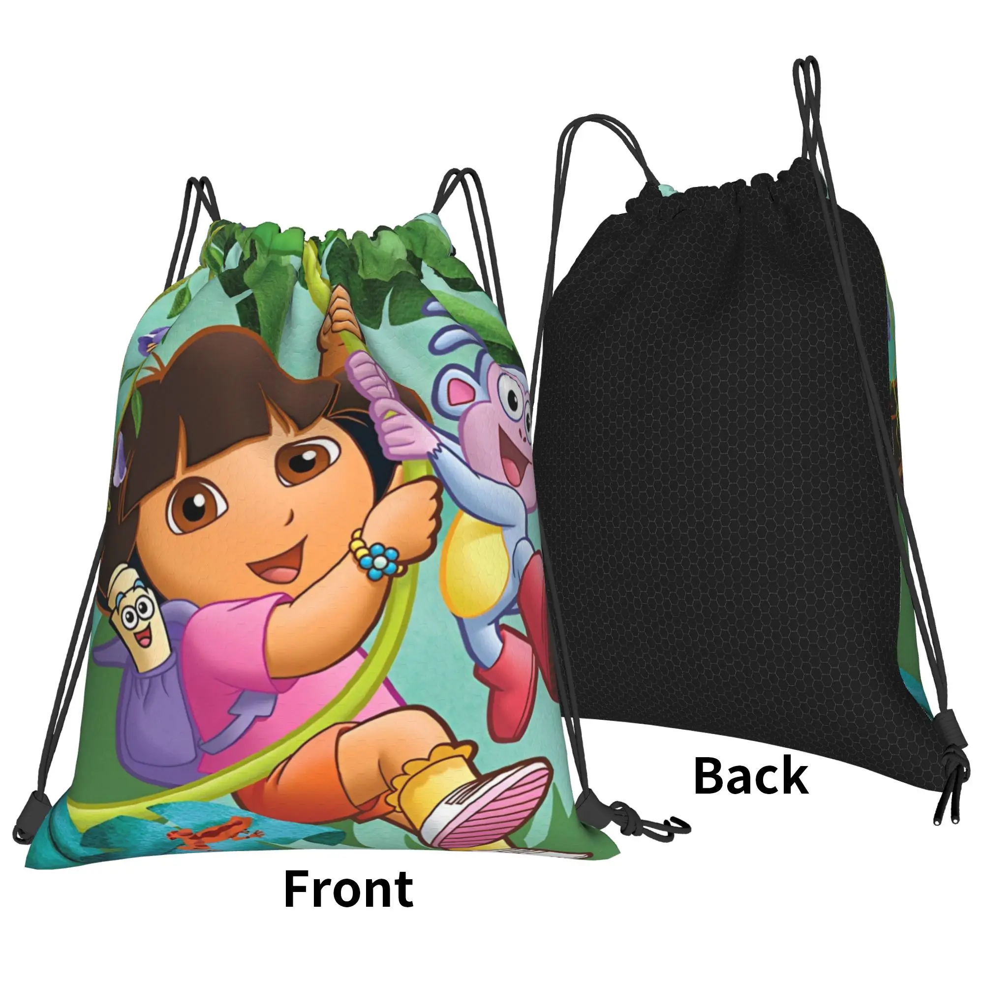 Kawaii Doraa-Explorers Cartoon Backpack Drawstring Basketball Bags Gym Bag Water Resistant  String Sackpack 36cm (W) x 43cm (H)
