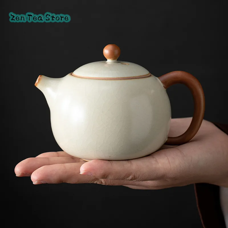 Beige Ru Kiln Xishi Pot Single Teapot Ceramic Household Small Open Piece Can Raise Ru Porcelain Tea Infuser Kung Fu Tea Set