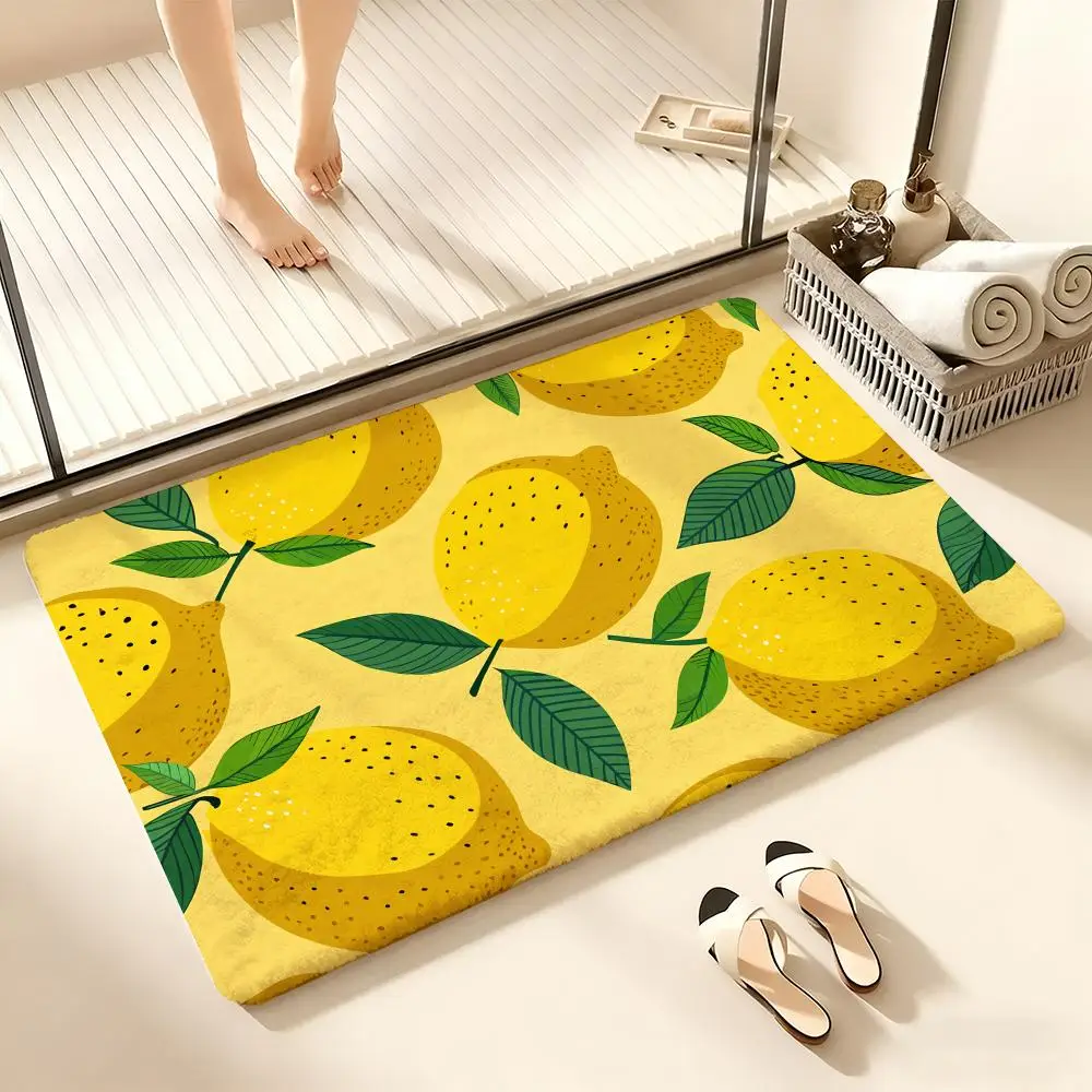 Yellow Lemon Fruit Floor Mat Flannel Rugs Soft Winter Warmth Floor Mat Thickened Non-Slip for Room Home Decor Door Mat