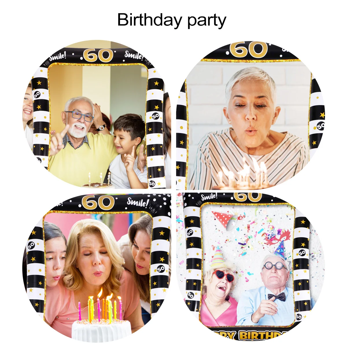 

1Pcs Inflatable Birthday Photo Frame Lightweight Comfortable Wear Party Supplies Age 60 Festive Decor Birthday Photo Frame
