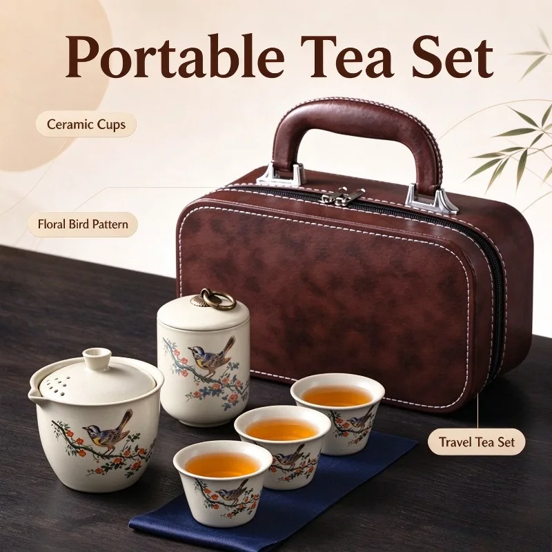 Portable Ceramic Travel Tea Set One Pot Three Cups Quick Drink Cup Outdoor Kung Fu Tea Set Gift Souvenir Tea Set