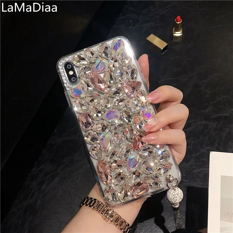 

Luxury Bling Rhinestone Diamond Pendant Soft Phone Case, for Samsung, A50, A70S, A22, A32, A52, A71, A51, A72, A73, A53, A33