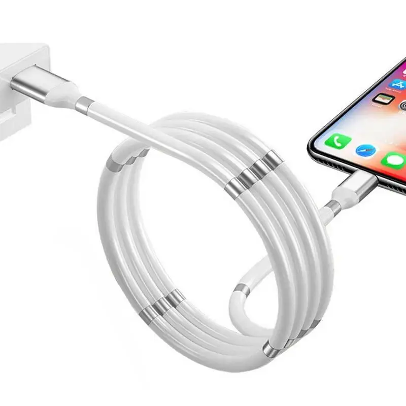 1.8 Meters White Charger Cable Super Fast Charging Silicone Magnetic Fast Charging Cords Data Transfer Cords for Home Work Car