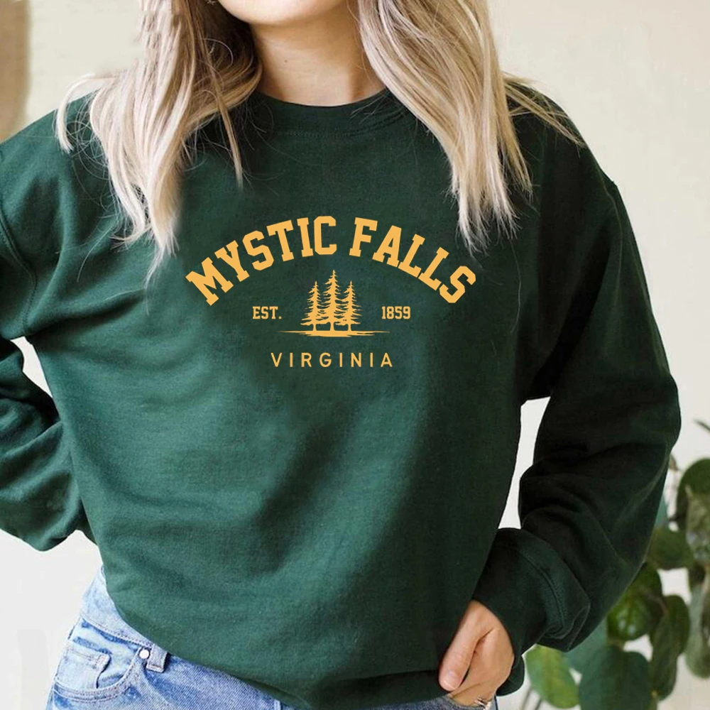 Mystic Falls Virginia Sweatshirt Salvatores Hoodie Unisex Long Sleeve Crewneck Pullovers Hoodies Casual Sweater for Vampire Fans