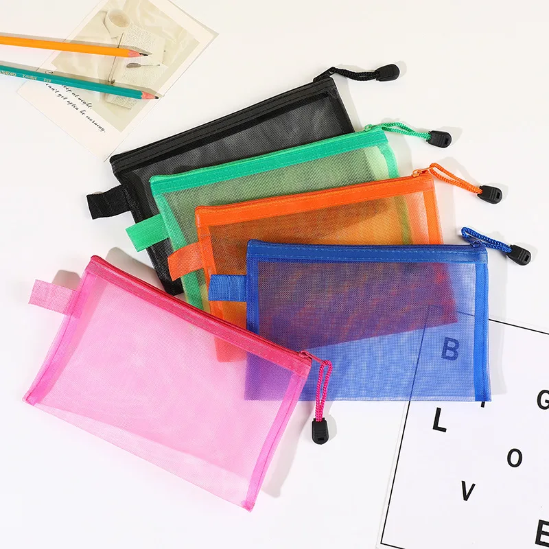 4pcs  A6 Transparent Mesh Zipper Bag - Translucent Storage Bag with Smooth Sliding Zipper, Office Supplies, Travel Accessories.