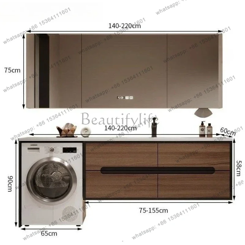 

Medieval style washing machine integrated basin combination rock slab hot bending bathroom cabinet toilet washstand