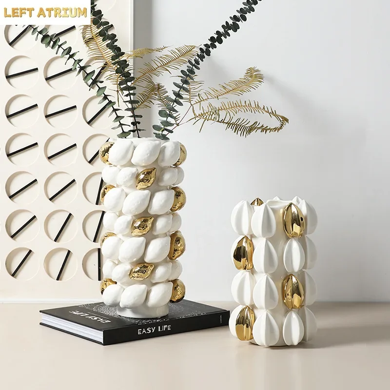 Ceramic Vase Gold Creative Fruit Shape Cartoon Lemon Carambola Ceramic Handicraft Flower Vase Home Decoration Accessories