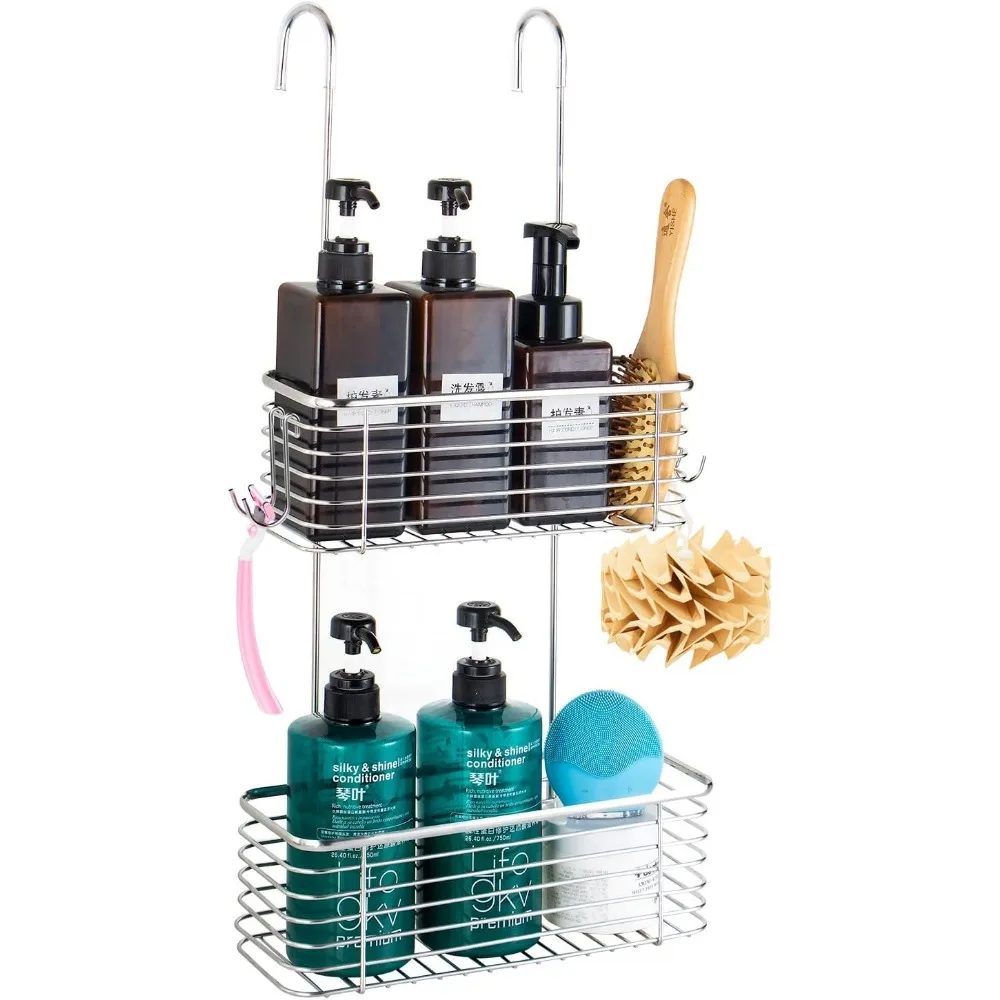 

Stainless Steel Double-Layer Shower Rack, Bathroom Organizer with Easy Installation for Shampoo and Soap Storage
