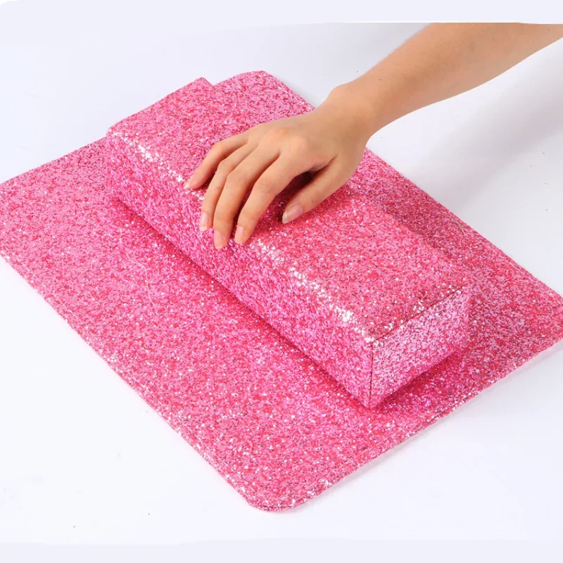 1 Set able Pad Shinning Sequins Cushion Hand Nail Sequin Hand Pillow Manicure TSoft Holder Hand Rest Luxury Armrest Nail Sleeve