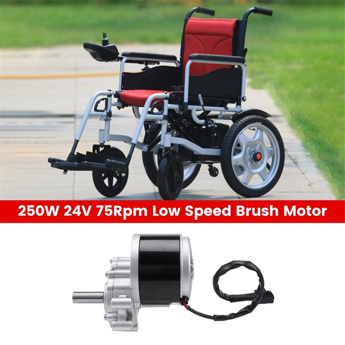 250W 24V 75Rpm Low Speed Brush Motor, 44Mm Longer Shaft, 17Mm Shaft Diameter , Wheel Chair Used DC Gear Brushed Motor