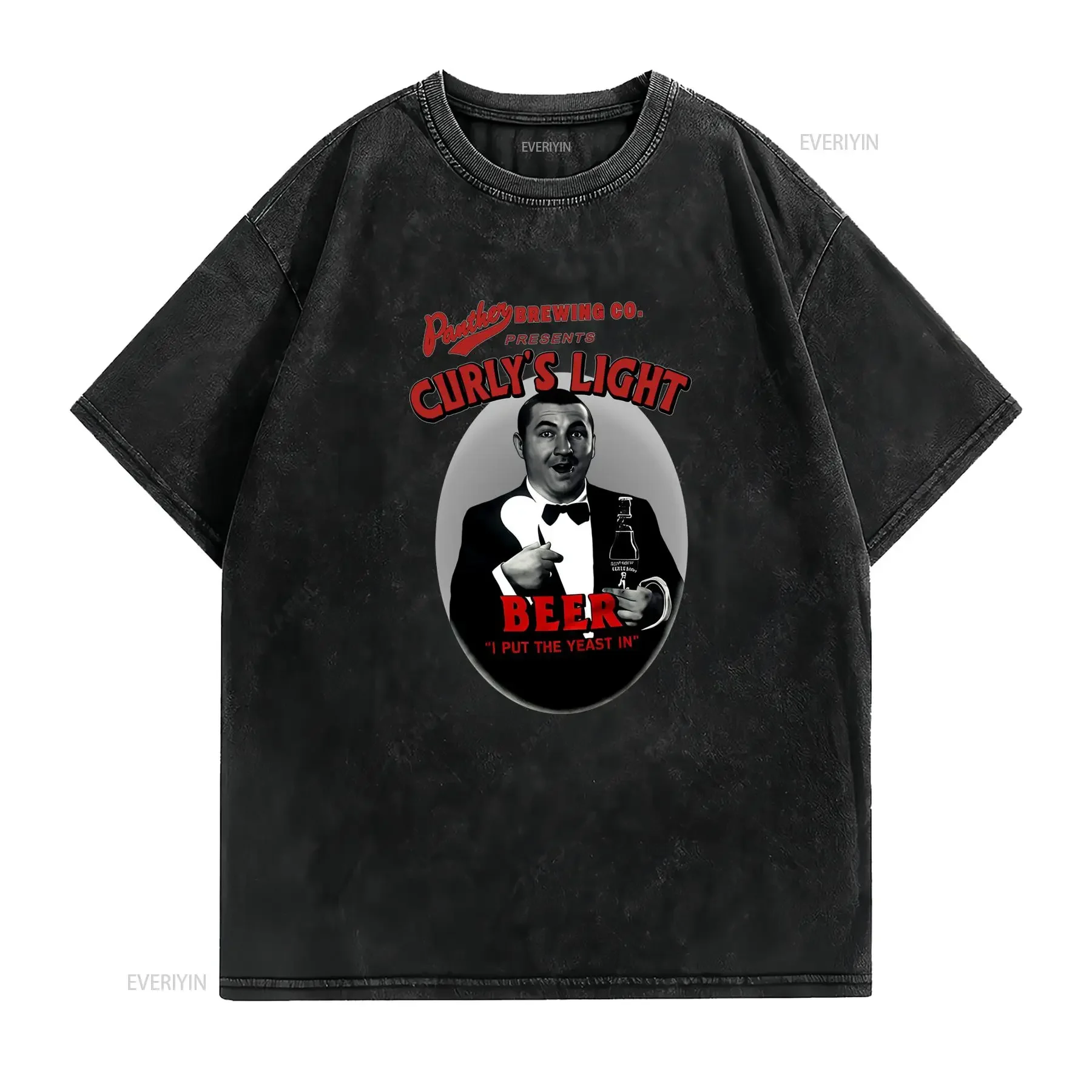 Vintage Retro Funny Curly Light Beer Print Casual T Shirt vintage Washed Top For Everyday Wear Stretched Soft Breathable