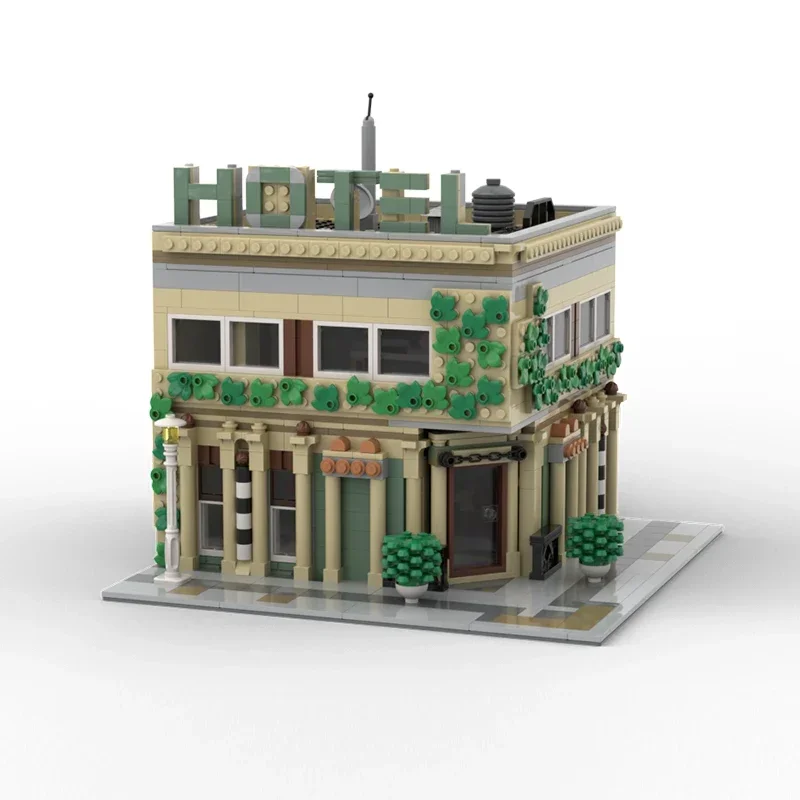 Street View Model MOC Building Bricks  Corner Hotel Alternative Build Modular Technology Gift Holiday Assemble Children Toy Suit