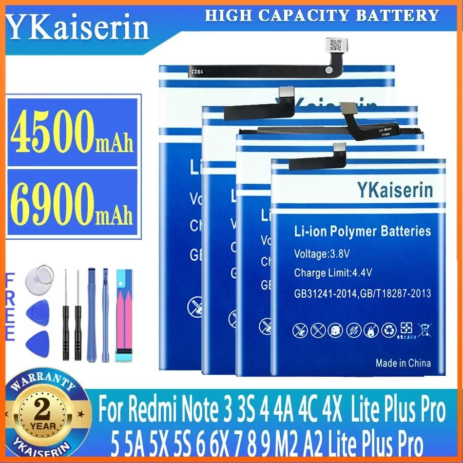 YKaiserin battery for Xiaomi BN45 BN4A BN48 BN37 BM37 BM3E BM3L BN41 BN42 BN47 BM22 BM36 BM46 BM47 BN31 BN43 BM39 BM4E BN30 BN36