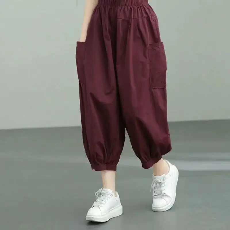 

Workwear cropped pants loose oversize women's clothes show thin Harun pants fashion summer new high waist knickerbockers cropped