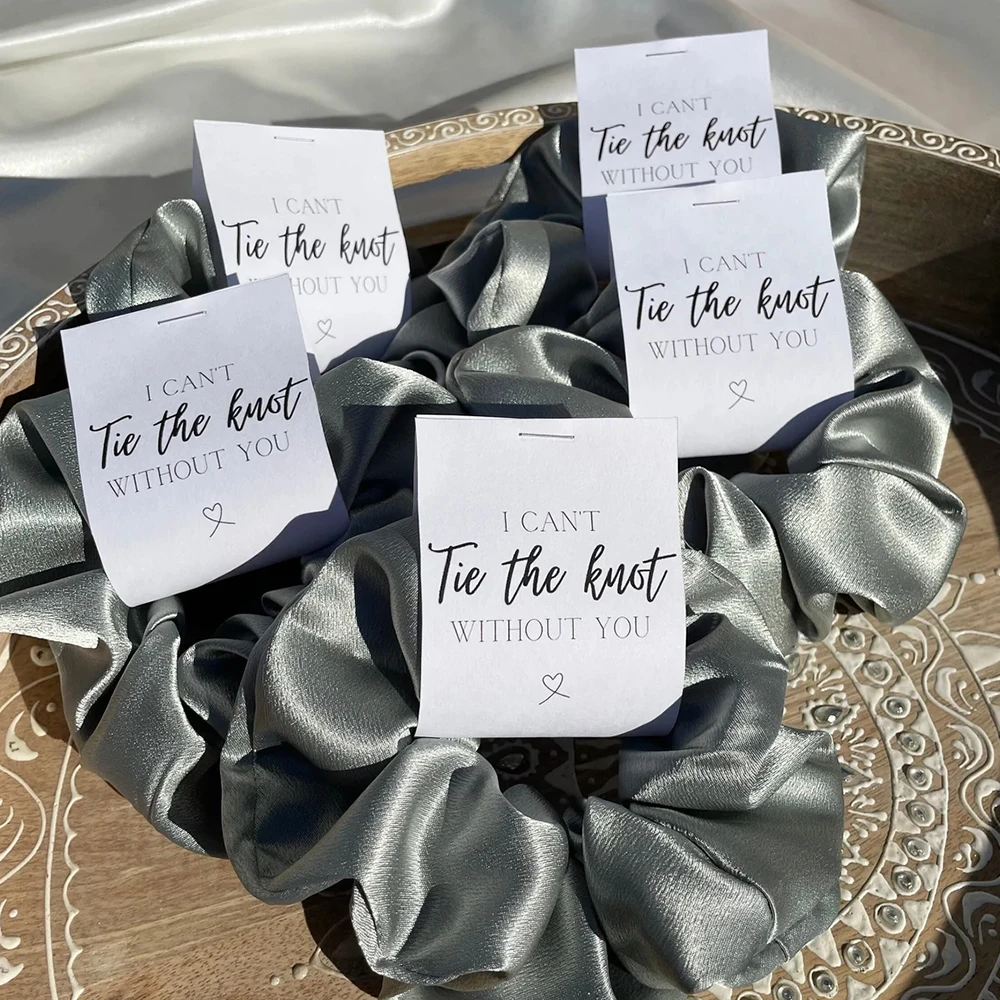 Bridesmaid Scrunchie Hair Tie Satin Scrunchie Tag Personalised Wedding Gift Bridal Party Favour Maid of Honour Thank You Gifts