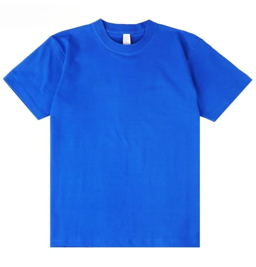 100% القطن GSM 250G تي شيرت رجالي الصيف الثقيلة بلون الجولة الرقبة قصيرة الأكمام الأساسية تي شيرت رجالي