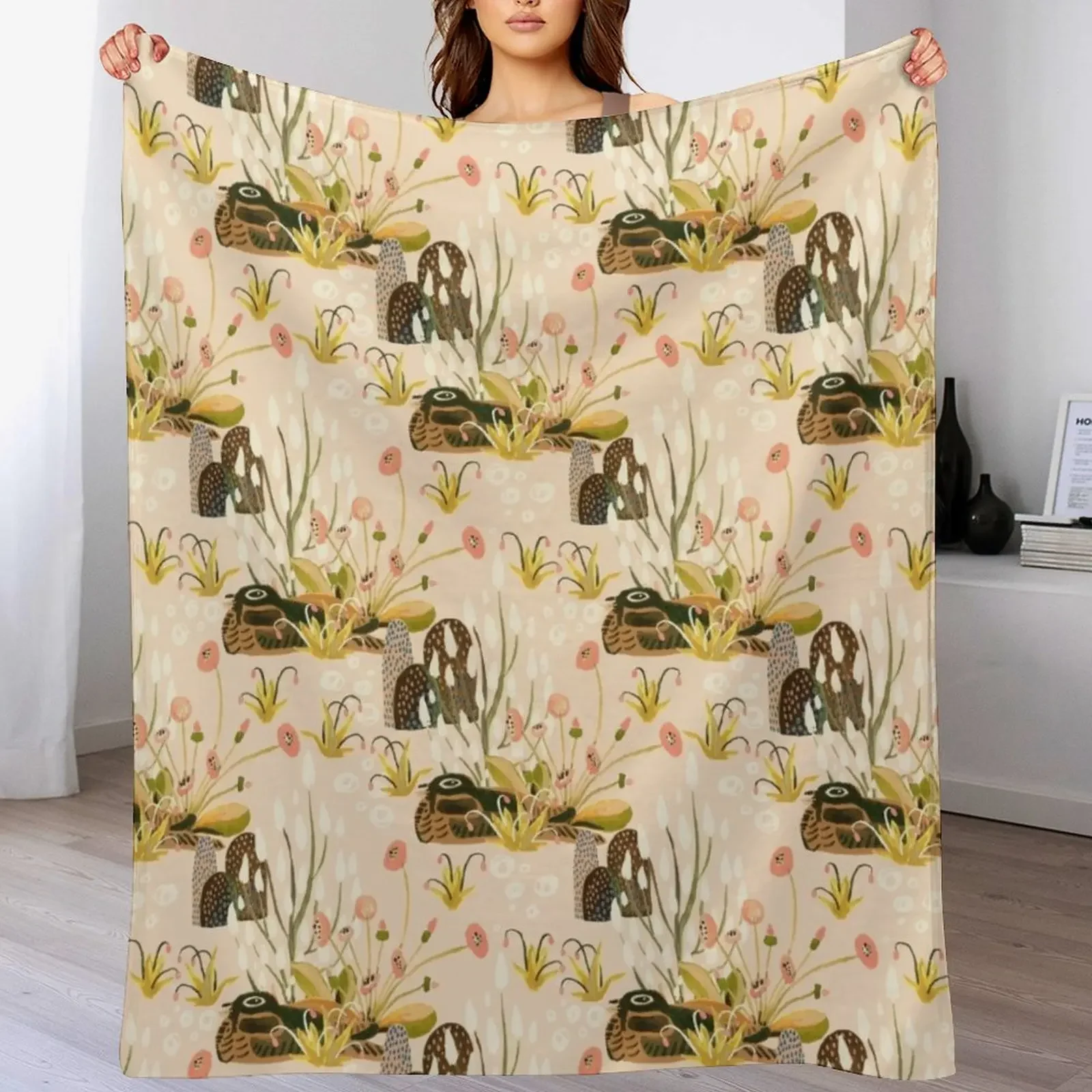 

Nightjar with flowers Throw Blanket Summer Beddings Vintage warm for winter Cute Blankets