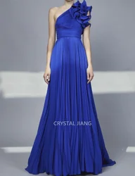 Classy Long One Shoulder Chiffon Evening Dresses Sleeveless A Line Ruffled Sweep Train Robe De Soiree 2024 New Arrival