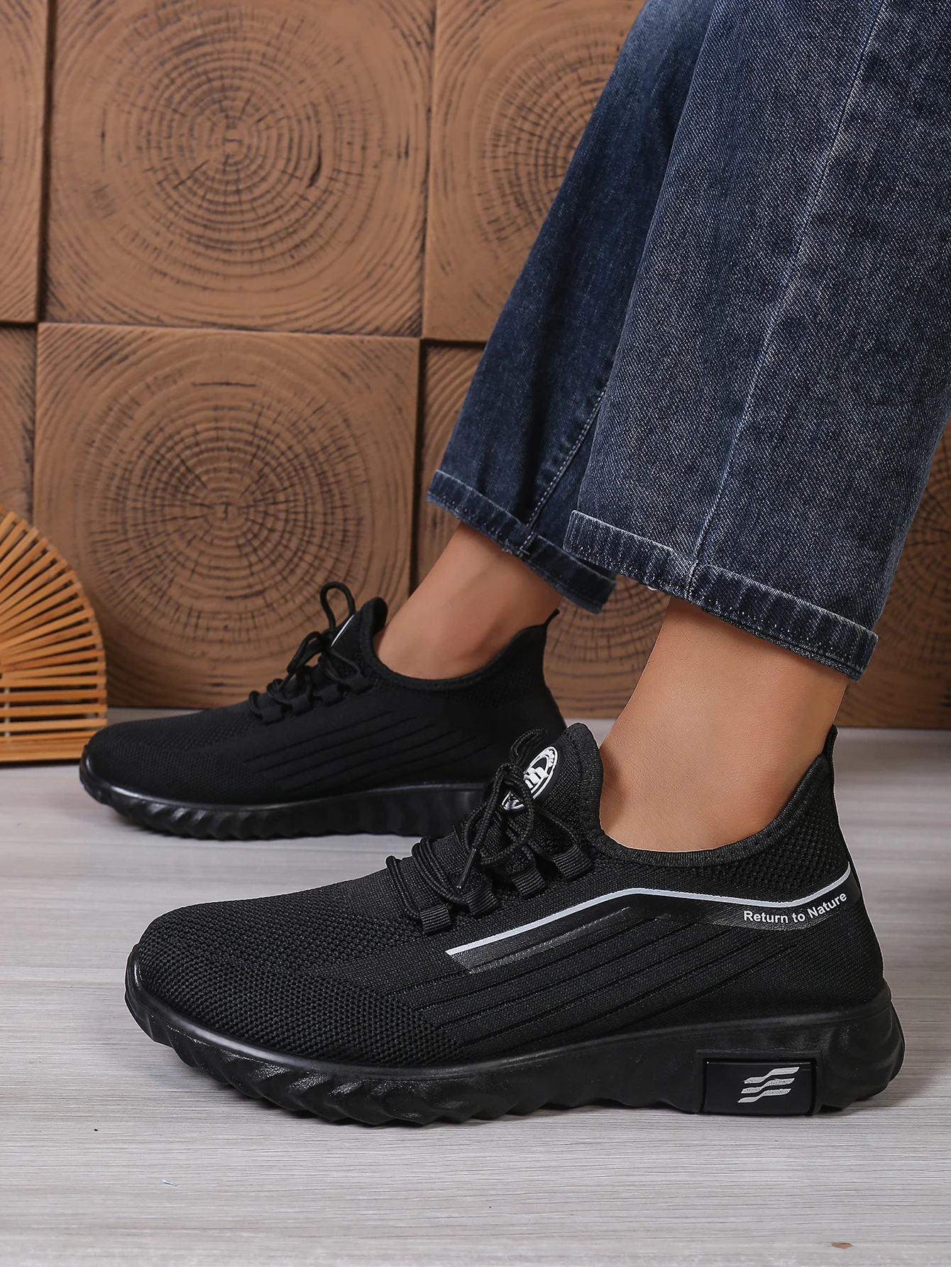 Herren Casual Strick-Schnürsneaker, Atmungsaktives Mesh-Obermaterial Sportschuhe, Ganzjährig Leichte Fußbekleidung – Detail 5