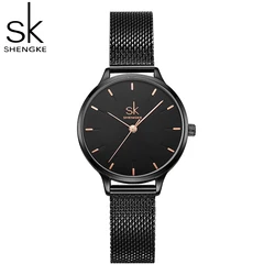 SHENGKE Fashion Design kobiety zegarki oryginalny Casual kobiety kwarcowe zegarki na rękę skórzany pasek panie prezenty zegar Montre Femme